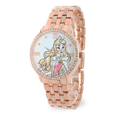 Imagem de Disney Relógio de quartzo analógico com pulseira CZ Glitz adulto, Ouro rosa, Bela Adormecida