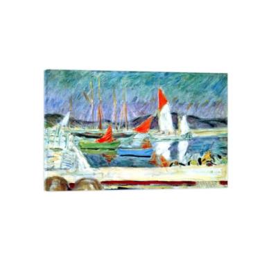 Imagem de LXURY Impressão de arte de parede em tela de moldura de madeira - Reproduções famosas de imagens em tela - Pôster de pintura de arte para decoração de parede de escritório doméstico - barcos no porto