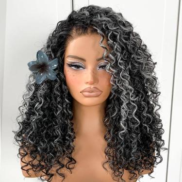Imagem de Peruca MITIMES Grey Highlight Curly Synthetic HD Lace Afro