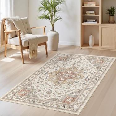 Imagem de Tapete vintage para sala de estar 7,5 x 12,5 cm – Tapete grande macio lavável oriental tradicional envelhecido para quarto – Tapete de piso interno para decoração de casa, escritório, casa – Taupe