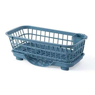 Imagem de Escorredor De Prato De Plástico Forte Com Bandeja De Gotejamento, Rack De Secagem De Prato De Drenagem Rápida, Escorredor De Prato De Base Removível Para Pauzinhos De Garfo De Prato(Azul)