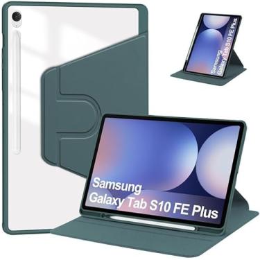 Imagem de Capa compatível para Samsung Galaxy Tab S10 FE+/S10 FE Plus 13,1 polegadas lançado em 2025 – Suporte protetor de rotação de 360 graus, capa traseira transparente -verde