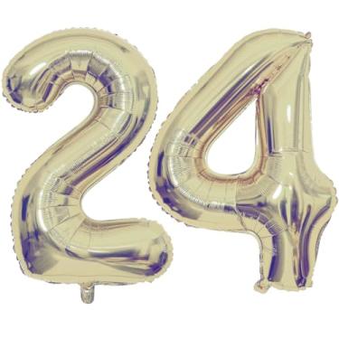 Imagem de Champagne Gold 24 Number Balloons, 40 Inch Giant Number 24 Balloons Foil Mylar Helium Light Gold Number Balloons for 24th Birthday Party Supplies Anniversary Event Celebration Decorations