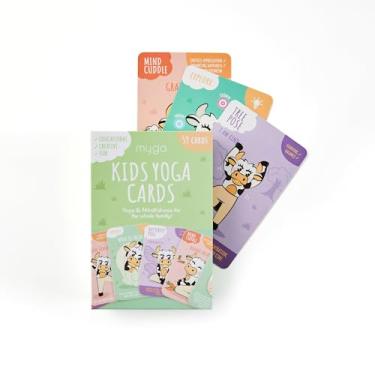 Imagem de Myga Cartas de ioga mindfulness para crianças, 59 cartas interativas de pose de ioga com afirmações positivas, exercícios respiratórios, fatos divertidos e atividades