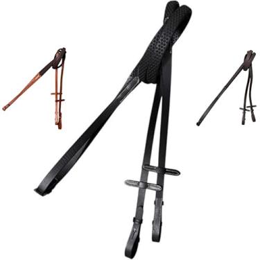 Imagem de Majestic Ally Rédeas de cavalo, tamanho completo, equitação inglesa, vários estilos e cores (rédeas de borracha sólida de couro, preto, completo)