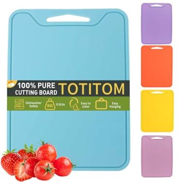 Imagem de Tábuas de corte de plástico flexível para cozinha, tábua de corte de silicone de 29 x 21 cm, tapete de corte antiderrapante sem BPA para carne, legumes e frutas com alça de fácil aderência, lavável na