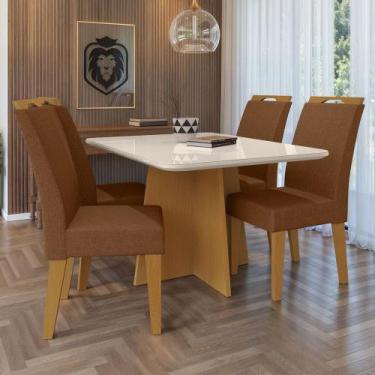 Imagem de Mesa de Jantar 4 Lugares Evora com Vidro Nature/Marrom - Art Panta, Ma