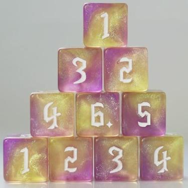 Imagem de 10 PC D6 dice 16mm Acrylic Dice Set for RPG MTG DND Dice Table Games and Board Games (Purple+Gold)