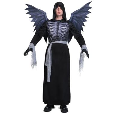 Imagem de KalcyKizz Fantasia Dark Angel Reaper com asas, roupão preto com capuz, fantasia de Dia das Bruxas