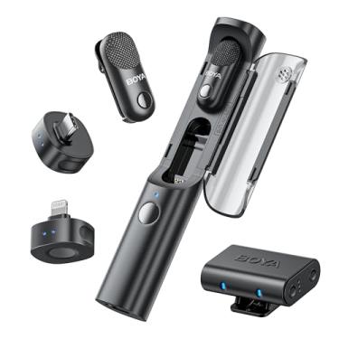 Imagem de BOYA Mini microfones Magic sem fio para iPhone/Android/PC/câmera, microfone 4 em 1, 7 g leve, cancelamento de ruído AI, 48 kHz/24 bits, controle de aplicativo, alcance de 300 m, microfone para