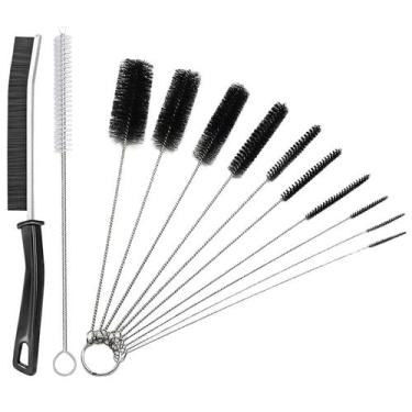 Imagem de Kit 10 Escovas Limpeza Haste Inox Cerdas em Nylon + 1 Escova Estreita 