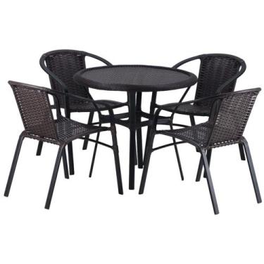 Imagem de 4 Cadeiras e Mesa Floripa Tampo Tramado Alumínio Piscina Jardim Trama 