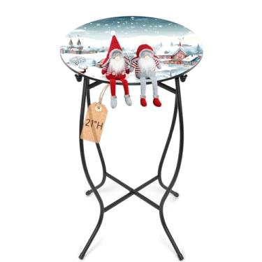 Imagem de Mesa lateral de pátio ao ar livre, mesa lateral de metal resistente ao clima de 35,5 cm, mesa de canto redonda pequena para pátio, quintal, varanda, jardim, cabeceira, planta, suporte para ambientes