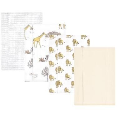 Imagem de Luvable Friends Hudson Baby Conjunto de 4 panos de flanela para arrotos, Wild Safari World, 14x20 inches