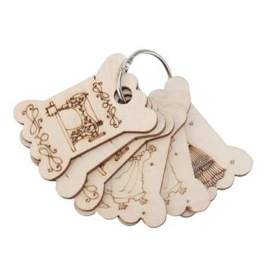 Imagem de Haofy Padrões Delicados FLOSS Leves Bobbin Keychain, 6 PCs Com 4 Padrões Organizador do Anel -chave para Costura Cruzada, Feita de Madeira Compensada, Metal para Bordar Cartões Diy