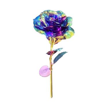 Imagem de Rosa luminosa Dia dos Namorados rosas brilhantes coloridas flor luz artificial rosa para mãe esposa amiga mulheres rosas com luzes coloridas decoração de casa (roxo)