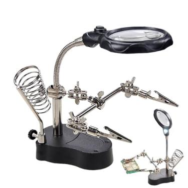 Imagem de Rrlihjgu Mãos Auxiliares Para Solda | Estação De Solda Com Lupa | Ferramenta Ajustável com Luz LED e Garras para Montagem de Placa de Circuito Teste de Componentes Reparação Eletrónica Educacional