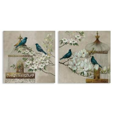 Imagem de Stupell Industries Conjunto de arte de parede em tela Spring Bluebirds Menagerie 2 peças por Elaine Vollherbst, 61 x 61 cm