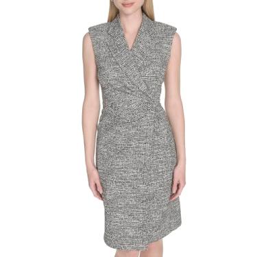 Imagem de Calvin Klein Vestido feminino de tweed com gola e manga cavada, Preto, branco, 48