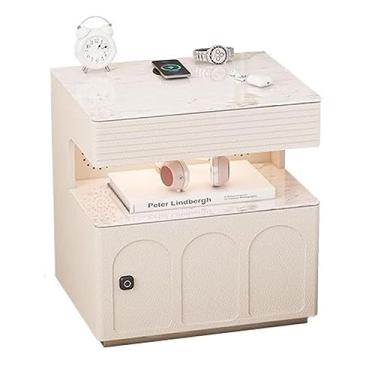 Imagem de Mesa lateral criativa com gaveta de bloqueio de impressão digital, luzes de LED ajustáveis para pequenos espaços, sala de estar, escritório