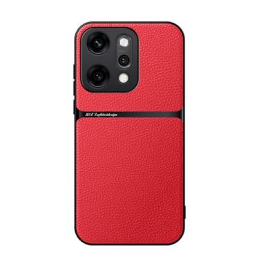 Imagem de Kepuch Capa para Oppo Reno 14 Pro - Litchi Grano Case Placa de Metal Embutida - Vermelho