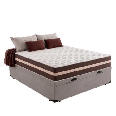 Imagem de Cama Box Baú Casal 138 Suede Cinza com Colchão Little Angel Mola Super