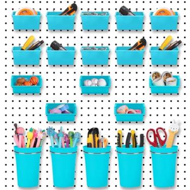 Imagem de Yookeer 20 caixas e copos de quadro de pegadores com ganchos e laços, acessórios organizadores, vários organizadores de ferramentas, conjunto de cestas para garagem, oficina, bancada de trabalho