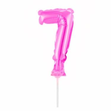 Imagem de Topo De Bolo Vela Balão Com Vareta Auto Inflável Rosa Pink - PartiuFes