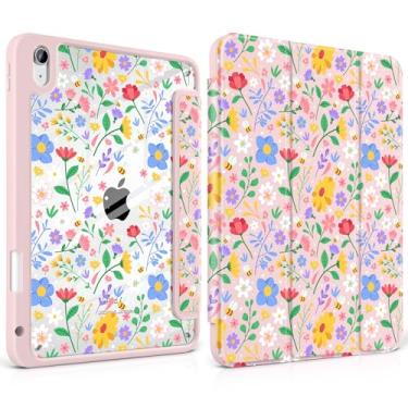 Imagem de MEEgoodo Capa para iPad Air 11 polegadas M3 2025 / M2 2024, para iPad Air 5ª / 4ª geração 27.7 cm 2022/2020, capa para tablet com revestimento traseiro transparente de acrílico, floral de mola plana