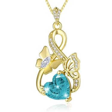 Imagem de AulanRose Colares femininos banhados a ouro 14 k/18K banhado a ouro branco infinito com pingente de coração pedra do mês de nascimento joias femininas delicadas borboleta - presentes de aniversário de