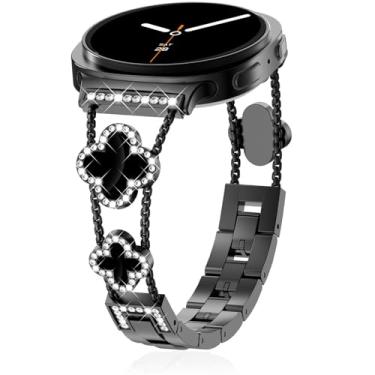 Imagem de WINGLE Pulseira feminina compatível com Galaxy Watch 8, Samsung Galaxy Watch 8 Classic, 40 mm, 44 mm e 46 mm, trevo de quatro/4 folhas, diamante cintilante, pulseira feminina com strass para Galaxy