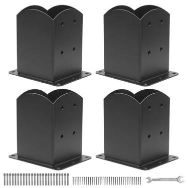 Imagem de Base de poste 4 x 4 peças, (tamanho interno 3,6 x 3,6) Âncora de poste de cerca de madeira, base de poste de deck, suportes de poste de corrimão, suporte de poste de aço resistente para pavilhão