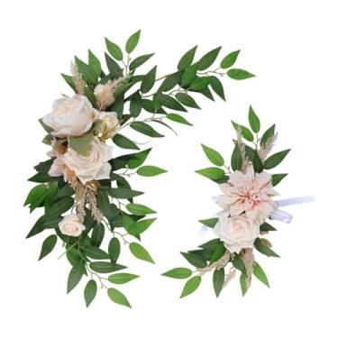 Imagem de KiBcsLic Arco de casamento artificial com flores, guirlanda floral moderna, folhas verdes artificiais, decoração de fundo de champanhe falso para placa de