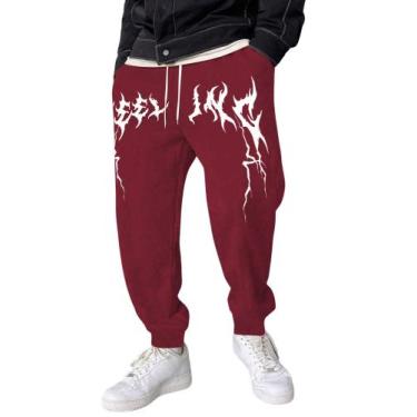 Imagem de Calça de moletom ZAFUL Casual Joggers para homens Flame Print Red M