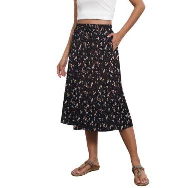 Imagem de Saia midi Witsmile casual de chiffon com estampa floral 2GG marrom-pre