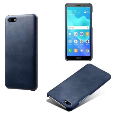 Imagem de Capa para Huawei Y5 Prime 2018,Proteção contra quedas,Casca de volta de cor sólida simples,Design de couro de imitação de plástico-Blue