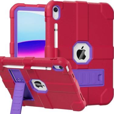 Imagem de Stweap Capa para iPad (A16) 11ª geração 11 polegadas 2025/iPad 10ª geração 10,9 polegadas 2022, capa protetora resistente [suporte de lápis embutido] para iPad 11/10 geração (rosered/roxo)