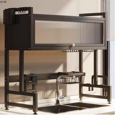 Imagem de Escorredor De Louça Cozinha Suspensa Modula Pia Rack Organizador De Pratos Estante Preto