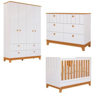 Imagem de Kit Quarto Infantil Biscoito com Berço Cômoda Roupeiro