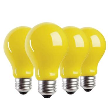 Imagem de Minsily 4 peças de lâmpadas LED amarelas para ambientes externos 3W A19 lâmpadas amarelas equivalentes a 25 watts E26 luzes de insetos para varanda externa 2000K âmbar lâmpada decorativa para varanda