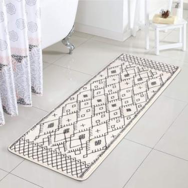Imagem de Uphome Tapete de banheiro 45,7 x 119,4 cm Boho Longo Tapete de Banheiro Antiderrapante Marroquino Geométrico Casa de Fazenda Tapete de Banho Macio Veludo Lavável na Máquina Tapetes para Banheira, Pia