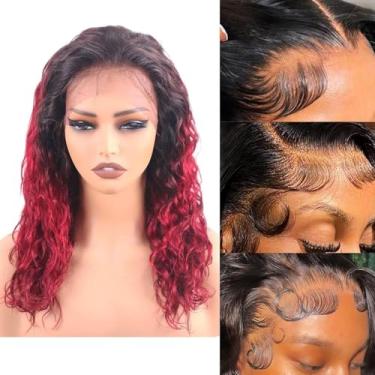 Imagem de ManeMajesty Perucas Ombre cabelo humano ondulado 50,8 cm 180% HD transparente 13x4 perucas frontais para mulheres pré-arrancadas com cabelo de bebê sem cola brasileiro 360° perucas frontais de renda