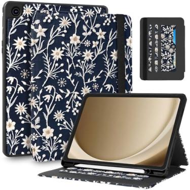 Imagem de Uppuppy Capa para Samsung Galaxy Tab A9 Plus de 28 cm – Capa com suporte para lápis e compartimento para cartão, design de flores kawaii, para mulheres e meninas, capa estética para Samsung Tab A9