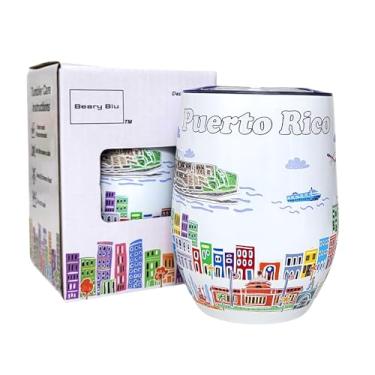 Imagem de Beary Blu City Themed Artwork Série de copos de 355 ml - Projetado nos EUA - Copo isolado a vácuo com tampas - Caneca de viagem de aço inoxidável para vinho e café, água, para bebida quente e fria