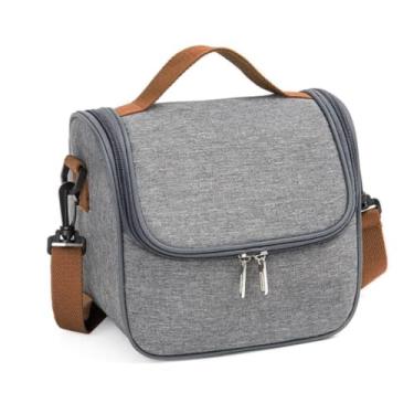 Imagem de Bolsa Térmica Lancheira com Alça Transversal Removível Ideal para o Trabalho Escola Passeios e Viagens (Cinza)