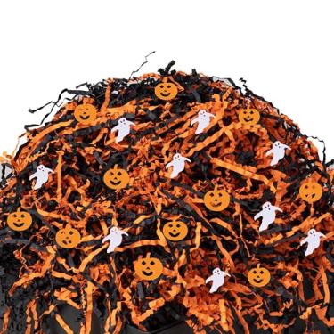 Imagem de SWANGSA Enchimento de papel cortado enrugado de Halloween de 1,3 kg, enchimento de papel picado laranja preto para doces ou travessuras, caixa de cesta de presente, embrulho de festa de aniversário