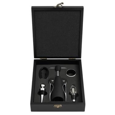 Imagem de Kit Abridor de Vinho Sommelier 5 Peças com Caixa MDF Luxo Presente Elegante Acessórios Completo