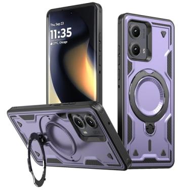 Imagem de SORAKA Capa para Motorola Moto G Play 2024 com suporte de anel compatível com MagSafe Iron sheet Capa resistente que absorve choques Proteção contra quedas de nível militar