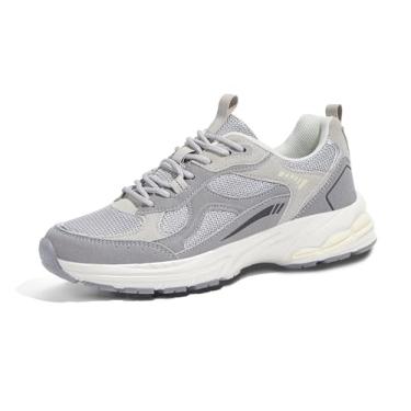 Imagem de LUCKY STEP Tênis feminino plataforma grosso de malha casual corrida tênis treino esporte trabalho moderno tênis atlético caminhada, Cinza, 35