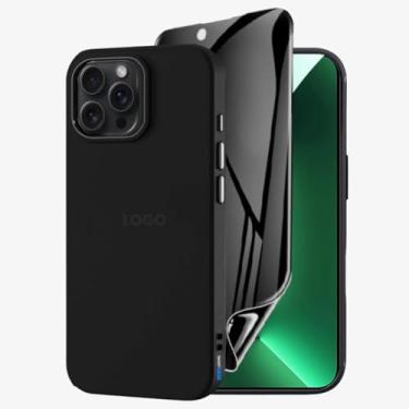 Imagem de Kit Capa Capinha Case Proteção Premium Preta Anti Impactos + Película de Cerâmica Fosca Privacidade Não Quebra, Anti Riscos (iPhone 13 Pro Max)